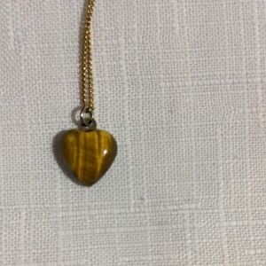 Vintage Heart-Shaped Tiger's Eye Brown Gold Pendant Necklace